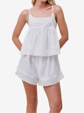 NWT Papinelle Millie Broderie Pajama Shorts Set White 100% Cotton Size M